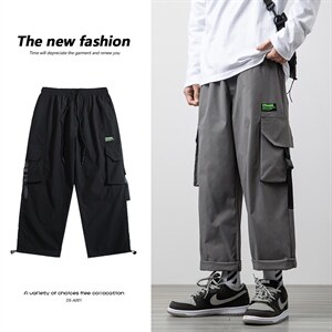 2021春季新日系白墙大码男工装裤抽绳束脚九分裤休闲裤K2821-P40图片
