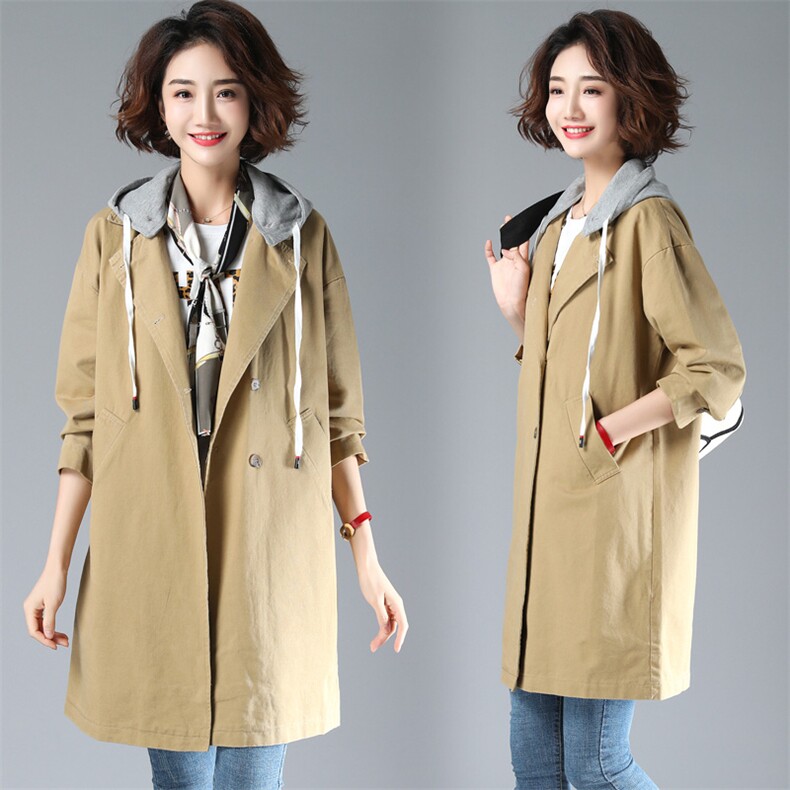 2021春秋装新款时尚中长款风衣针织帽修身显瘦气质优雅百搭减龄，女装风衣，奕阳依阁