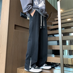 裤脚口带拉链 秋冬美式复古水洗高街微喇牛仔裤A158-NZK083-P48图片