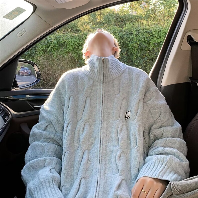 麻花拉链立领针织开衫情侣宽松休闲针织毛衣外套MY394-P72，男装针织衫/毛衣，星座313A-2