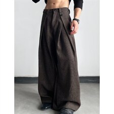 老钱风千鸟格A字打褶西裤男垂感抗皱微喇裤子直筒阔腿裤CAH918，男装西裤，星座516A