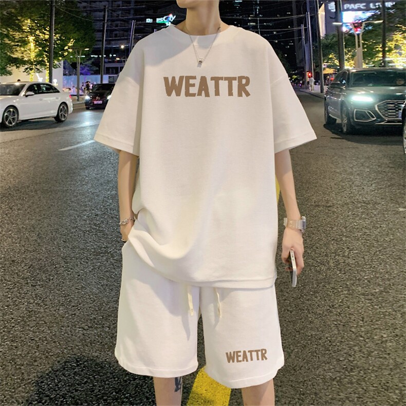 ！2025夏季男士华夫格短袖T恤一套学生运动套装HTZ96P50图片