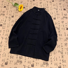 现货主推风春秋新款棉麻复古盘口长袖衬衫中式唐装CS03-P55，男装衬衫，星座217-5