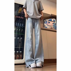网络图美式微喇牛仔裤男女宽松不贴腿喇叭裤高腰显瘦拖地裤，男装牛仔裤，星座410-7
