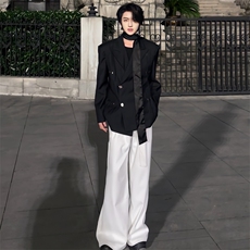 (图）高品质2025春季新款高级感垫肩西服(配丝带）2011-P110，男装西服，星座910-5