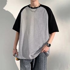 抖音得物高品质二开240克宽松纯棉美式潮牌插肩袖拼接短袖T恤，男装T恤，电商A486