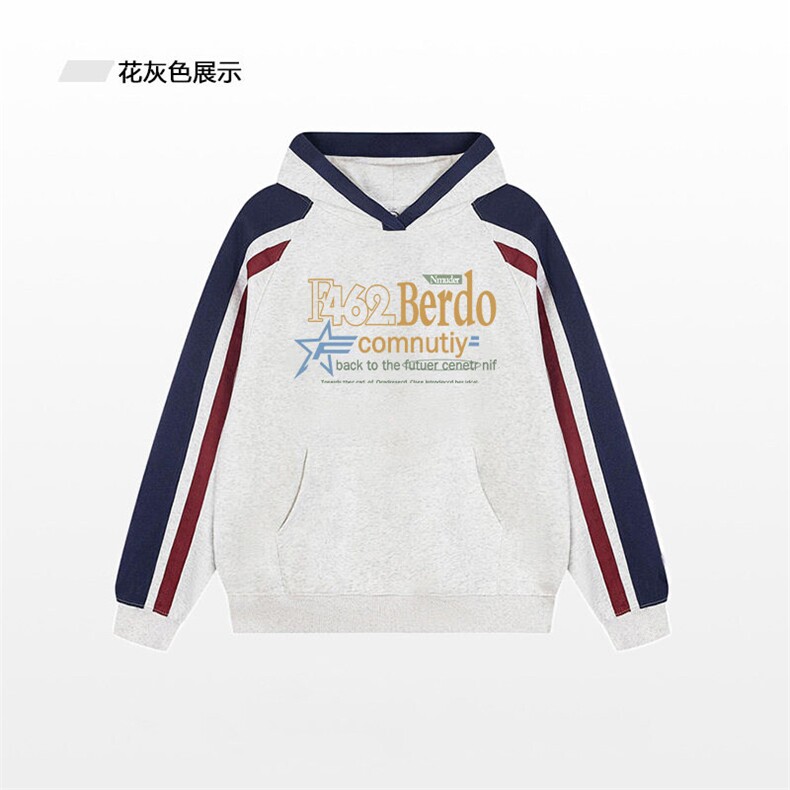 抖音得物供货 提供视频秋冬重磅美式宽松接拼连帽卫衣32186图片