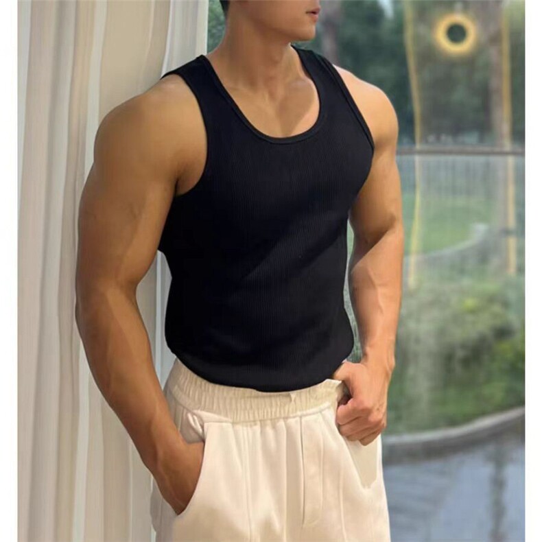 重磅弹力透气螺纹背心男款打底t恤弹性健身运动310A-4-BX66-P13,男装T恤,星座310A-4