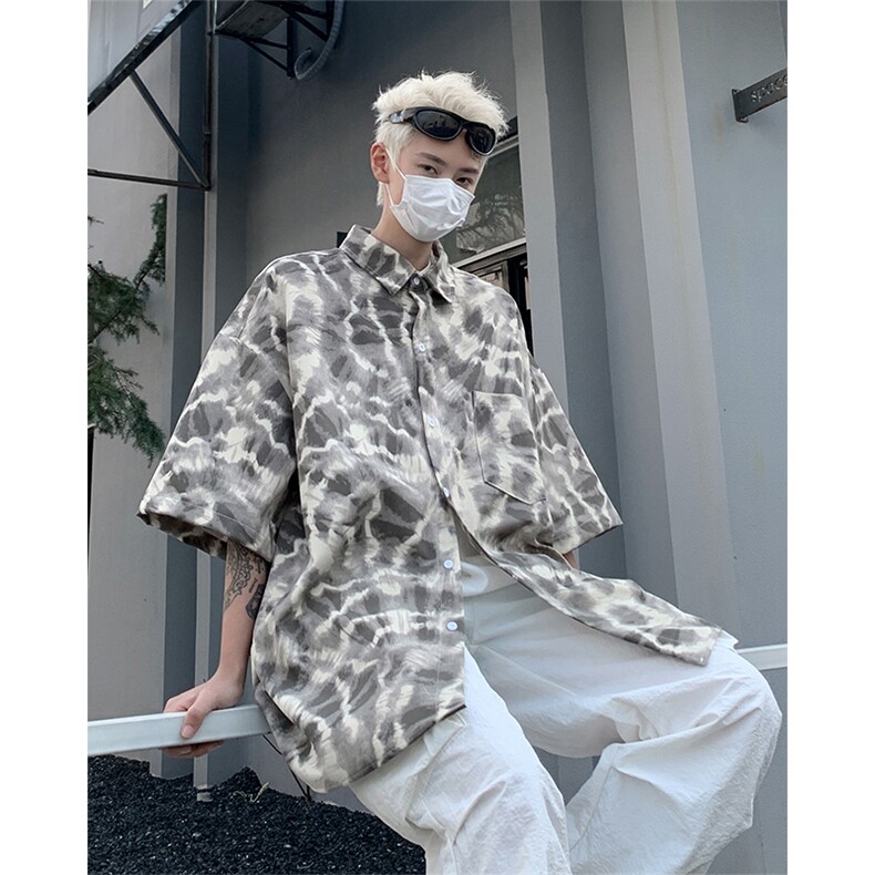 CS6002-特35控58抖音品夏季美式高街豹纹冰丝短袖男潮流花衬衫,男装T恤,电商A058-1（原电商C417）