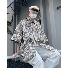 CS6002-特35控58抖音品夏季美式高街豹纹冰丝短袖男潮流花衬衫，男装T恤，电商A058-1（原电商C417）