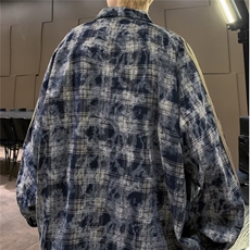 C331-P43美式高街扎染长袖衬衫男春秋季vibe潮牌休闲格纹宽，男装衬衫，电商B323A