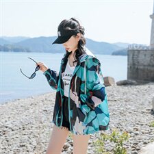 印花防晒衣女短款夏季轻薄款2025夏季新款宽松透气防晒服风衣外套，女装防晒衣，可可小西