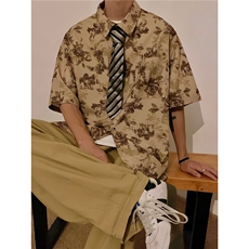 复古衬衫短袖夏季薄款垂坠感开衫短袖A061-EC50281-特p30，男装衬衫，电商A061