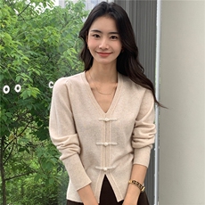 2025秋冬百搭时尚简约v领长袖针织衫，女装羊绒衫，玛卡隆羊绒