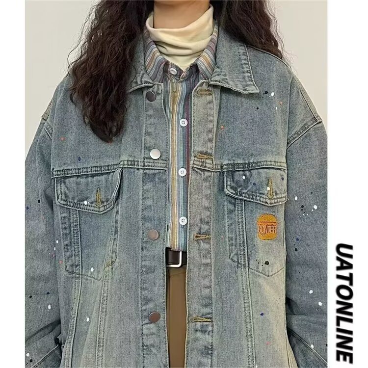 复古高街泼墨牛仔衬衫外套女春秋宽松情侣夹克上衣网图JK2101-P68,男装夹克,星座302B
