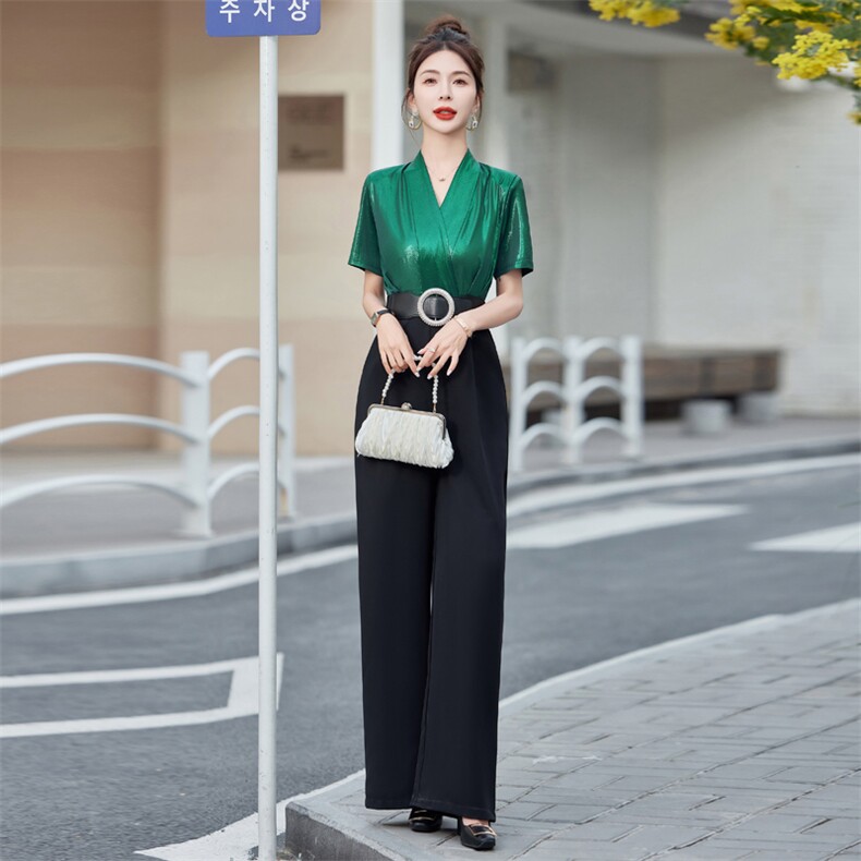 设计感御姐时尚气质轻奢连体裤女2025夏季短袖高腰拼接修身连衣裤,女装连体裤,微微衣阁