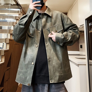 秋季皮衣情侣男士夹克宽松翻领外套潮流机车A266-PY009-P100控168图片