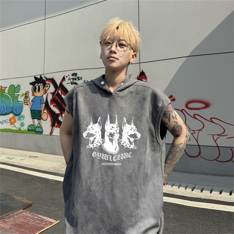 麂皮绒连帽背心坎肩男T恤美式港风JLB425-P30控48,男装背心/马甲,电商B370