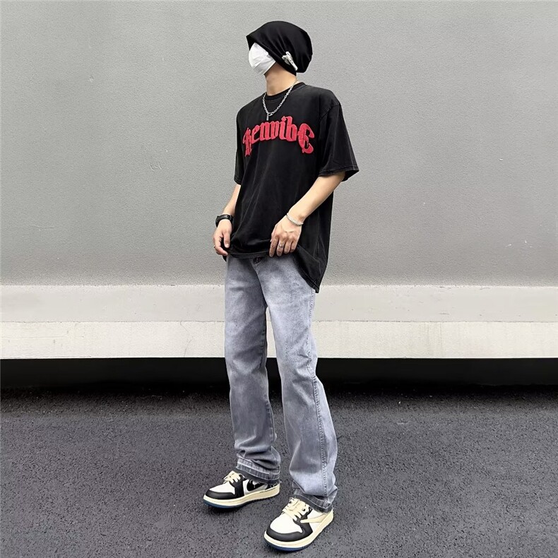 牛仔裤男美式vibe裤子2023夏季高街潮牌直筒百搭水洗裤N08160-P45,男装牛仔裤,星座308B-1