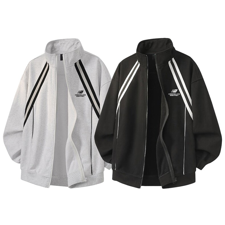 抖音得物高品质秋冬美式重磅结构织带撞色立领印花卫衣外套AW7003，女装短外套，电商A443