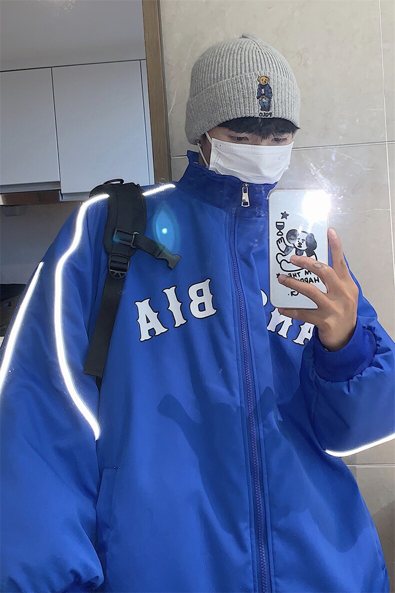 港风新品反光宽松男士棉衣韩版百搭情侣棉服冬装外套G1030P118,男装棉衣,电商A339