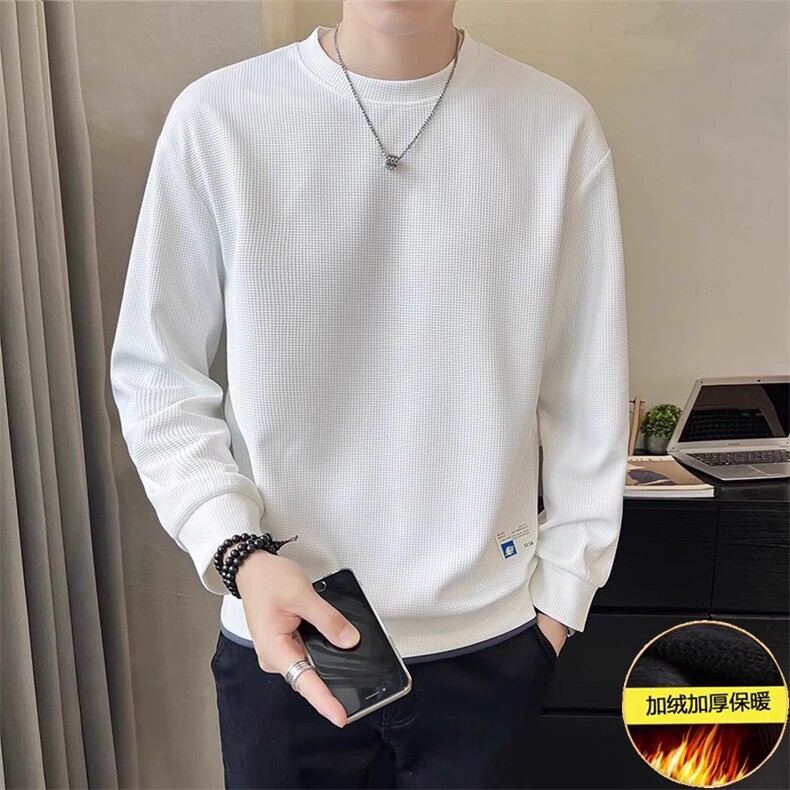 加绒卫衣男2025新款秋冬季纯色假两件上衣服 A313-K951-1-P55图片