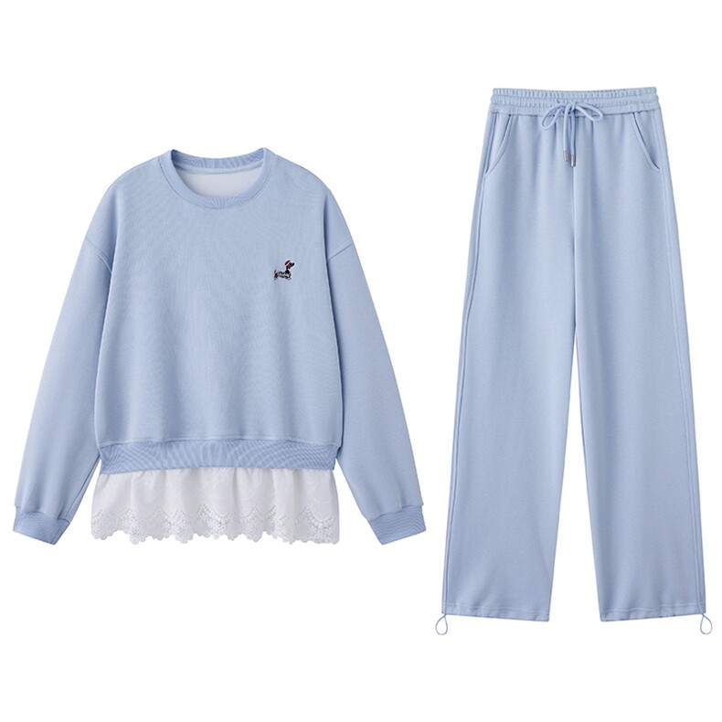 TZ0922田原~春季蕾丝花边拼接卫衣套装减龄休闲抽绳卫裤两件套女,女装套装/套裙,凯瑟曼