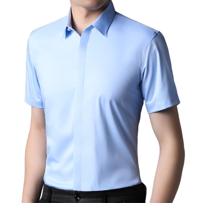F5282A钱塘2020-1夏季竹纤维精品暗扣短袖衬衫主推跑量P52,男装衬衫,钱塘207-1