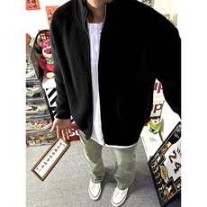 重磅秋冬北极绒双拉链毛衣开衫美式复古休闲慵懒风宽松针织衫外套，男装针织衫/毛衣，电商A486