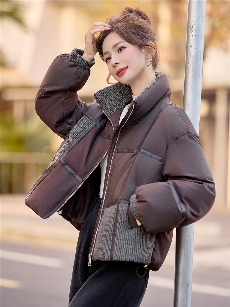 2025新款拼接短款撞色羽绒服,女装羽绒服,余墨