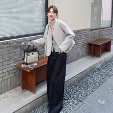 韩系灰色短款双面呢羊绒外套女冬季2025新款小个子淡人气质呢大衣，女装羊绒大衣，2D034