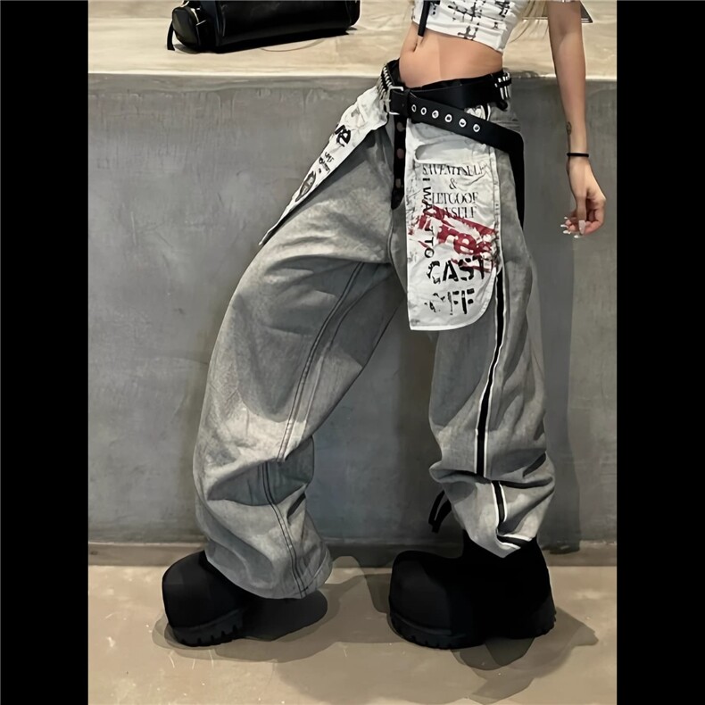 NK1007-P58美式复古辣妹街头风设计感牛仔裤女秋季新款反穿,男装牛仔裤,电商B323A