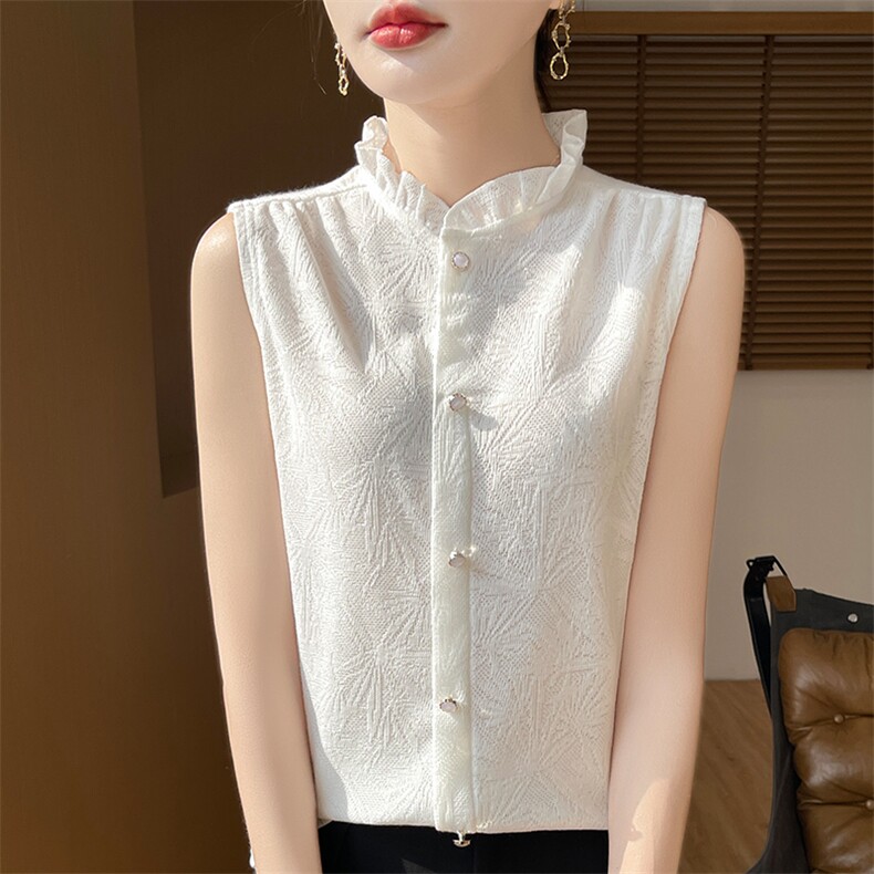 高级感吊带背心内搭女花边领无袖衬衫针织西装打底衫精羊毛上衣，女装背心吊带，朝贺羊绒