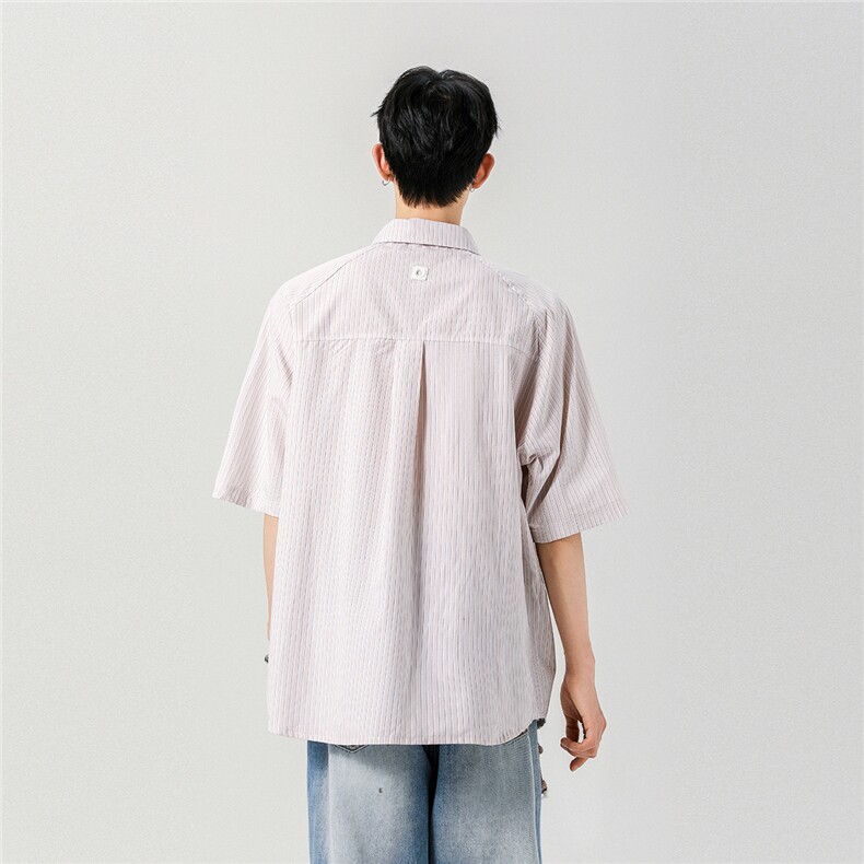 【现货】夏季新款美式潮牌条纹宽松透气翻领衬衣CY06015-TP35控58,男装衬衫,星座1004（原星座815-3）