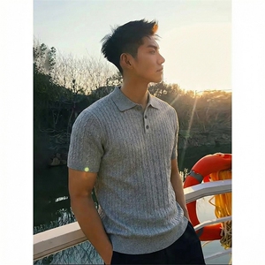 [网图]麻花短袖针织polo衫男夏修身弹力T恤翻领X61400-TP48不图片