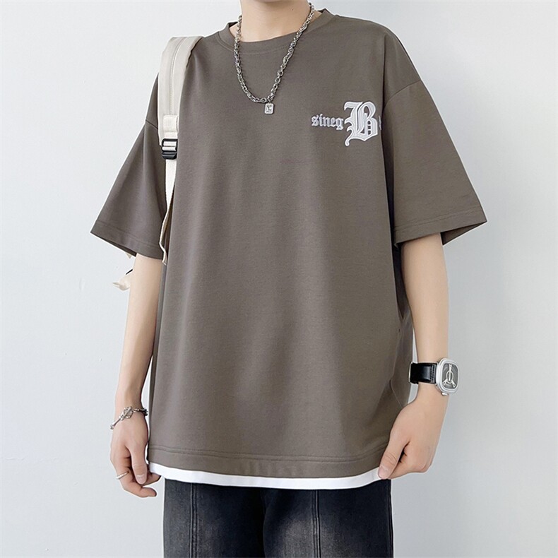 冰氧仿棉短袖港风白墙夏季休闲百搭刺绣纯色男上衣TC3149-P22控48,男装T恤,星座717