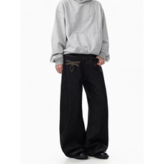 美式刺绣丹宁弯刀牛仔裤宽松阔腿长裤男女网1001-1-AK416-P63，男装牛仔裤，星座1001-1