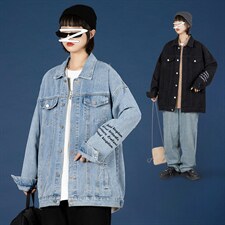 2021秋新蒙马中性风特大码男破洞字母刺绣牛仔夹克外套NJ8023-P70，男装夹克，电商A001