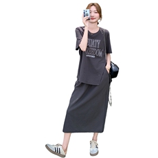 韩版时尚慵懒风印花T恤套装裙女2025年夏季新款半身裙两件套潮，女装套装/套裙，2C206
