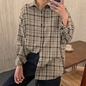 C125-P28 美式格子衬衫外套男女春季设计感小众长袖衬衣宽松图片