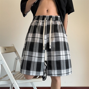 特批P26无差价夏季港风格子直筒短裤男复古宽松五分短裤DK5827图片