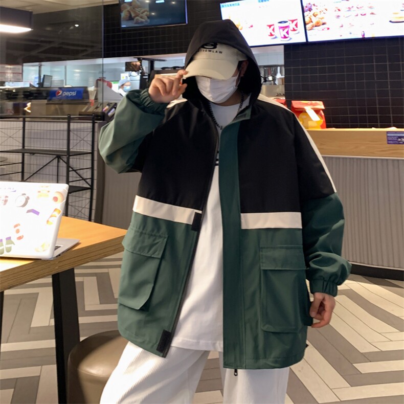 新款连帽冲锋衣夹克男撞色港风拼接潮流休闲外套JK2303-P68,男装夹克,星座717