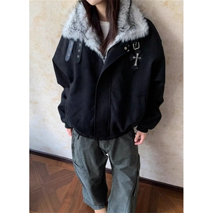 复古做旧座山雕加厚棉服男女宽松解构磨毛毛领外套 MS591图片