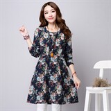 中长款印花连衣裙2021年春季长袖潮流时尚简约青春，女装连衣裙，独衣靓