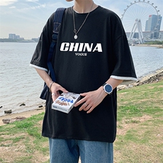 JT55001-P25假两件短袖t恤男大码胖子半袖体恤半截袖港风，男装T恤，电商A040