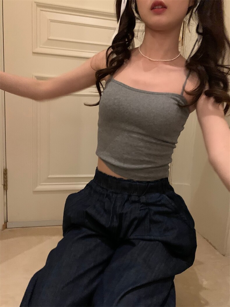 夏季纯欲风修身百搭吊带背心棉带胸垫内搭外穿打底上衣,女装背心吊带,梦白服饰厂