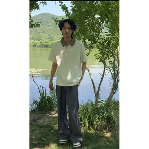 得物抖音高品质二开 夏季美式潮牌假两件格子衬衫翻领高街短袖T恤图片