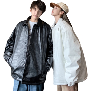 PU皮衣外套男加棉加厚潮流痞帅机车皮夹克 A436-970-P110控价158图片