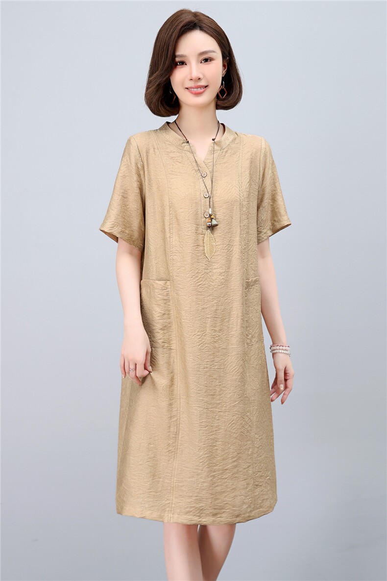 dpqb轻薄天丝连衣裙女2025夏季新款中年妈妈遮肚宽松大码中长裙子,女装连衣裙,依恋蒂丝
