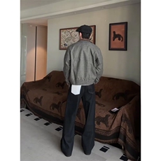 千鸟格外套男春秋款美式设计高级感廓形翻皮领哈灵顿夹克，男装夹克，四季星座505